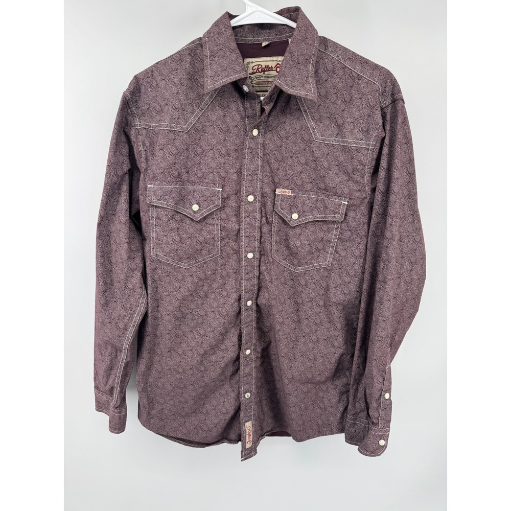 Rafter C Cowboy Collection Mens Burgundy Paisley Western Pearl Snap Shirt M